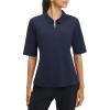 imagebaleaf Womens Half Sleeve Golf Shirts Elbow Length Sleeve Quarter Zip Polo Tops V Neck UPF 50 Sun Protection WorkoutNavy Blue