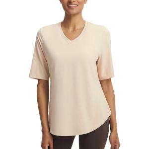 imageBALEAF Womens Half Sleeve Athletic Shirts V Neck Elbow Short Sleeve Workout Tops UPF 50 Sun Protection UV Yoga RunningLight Brown