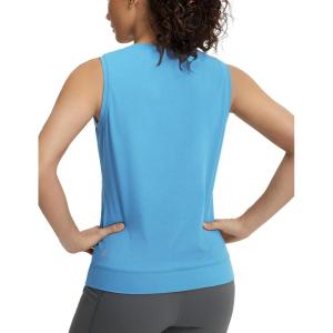 imageBALEAF Womens Sleeveless Workout Tank Tops Stretch Soft Top Yoga Athletic Running Breathable Lightweight Tennis Shirts GymEthereal Blue
