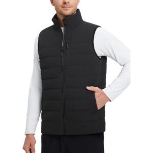 imagebaleaf Mens Fleece Lined Puffer Vest Lightweight Warm Sleeveless Jacket with Full Zip Winter Vest for Golf RunningBlack