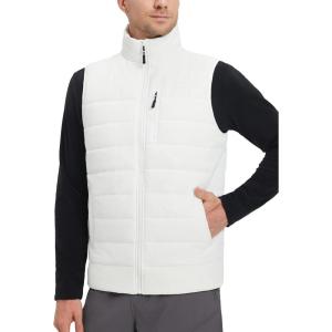 imagebaleaf Mens Fleece Lined Puffer Vest Lightweight Warm Sleeveless Jacket with Full Zip Winter Vest for Golf RunningStar White