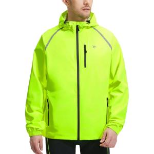 imagebaleaf Mens Rain Jacket Waterproof Windbreaker Raincoat Running Cycling Hiking Gear Hood Lightweight Reflective PackableCfluorescent Green
