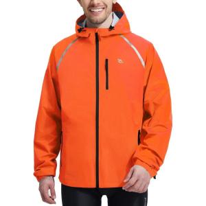 imagebaleaf Mens Rain Jacket Waterproof Windbreaker Raincoat Running Cycling Hiking Gear Hood Lightweight Reflective PackableCorange