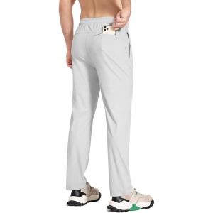 imagebaleaf Mens Running Pants Elastic Waist Lightweight Jogging Stretch Golf Workout Pants with Zipper PocketsLight Grey