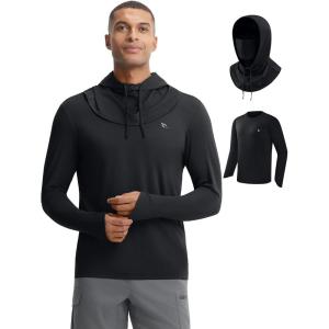 imagebaleaf Mens Sun Hoodie Long Sleeve Fishing Shirts UPF 50 Lightweight SPF UV Hiking Rash Guard with Detachable Hood MaskBlack
