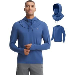 imagebaleaf Mens Sun Hoodie Long Sleeve Fishing Shirts UPF 50 Lightweight SPF UV Hiking Rash Guard with Detachable Hood MaskNavy Blue