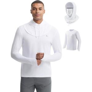 imagebaleaf Mens Sun Hoodie Long Sleeve Fishing Shirts UPF 50 Lightweight SPF UV Hiking Rash Guard with Detachable Hood MaskWhite