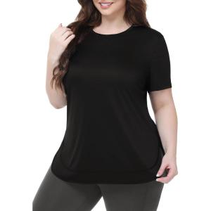imagebaleaf Plus Size Workout Tops for Women Short Sleeve Loose Fit Shirts Crew Neck Quick Dry UPF50 Athletic Gym YogaBlack