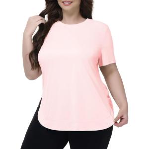 imagebaleaf Plus Size Workout Tops for Women Short Sleeve Loose Fit Shirts Crew Neck Quick Dry UPF50 Athletic Gym YogaLight Pink