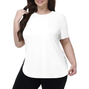 imagebaleaf Plus Size Workout Tops for Women Short Sleeve Loose Fit Shirts Crew Neck Quick Dry UPF50 Athletic Gym YogaWhite