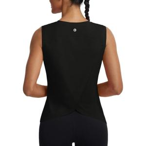 imagebaleaf Women Running Sleeveless Tops Athletic Tank Tops Workout Open Back UPF 50 Tennis Gym Loose Fit LightweightBlack