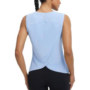 imagebaleaf Women Running Sleeveless Tops Athletic Tank Tops Workout Open Back UPF 50 Tennis Gym Loose Fit LightweightLight Blue
