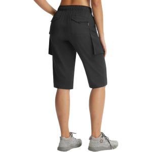 imagebaleaf Womens 15 Long Shorts with 7 Pockets Hiking Bermuda Shorts Knee Length Lightweight Quick Dry Cargo CaprisBlack