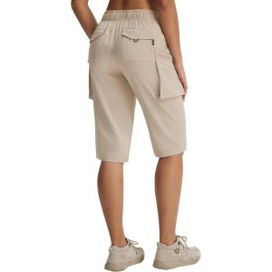 imagebaleaf Womens 15 Long Shorts with 7 Pockets Hiking Bermuda Shorts Knee Length Lightweight Quick Dry Cargo CaprisKhaki