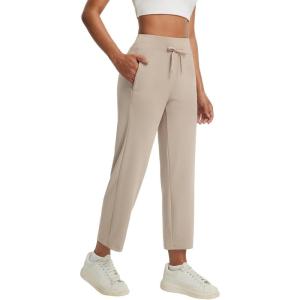 imagebaleaf Womens 25 Petite Pants High Waisted Athletic Pant with Zipper Pockets Travel Golf Work CasualKhaki