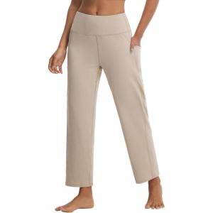 imagebaleaf Womens 25 Yoga Pants Wide Leg Ankle Pant with Pockets High Waist Petite Stretchy Casual TravelKhaki