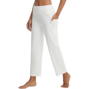 imagebaleaf Womens 25 Yoga Pants Wide Leg Ankle Pant with Pockets High Waist Petite Stretchy Casual TravelStar White