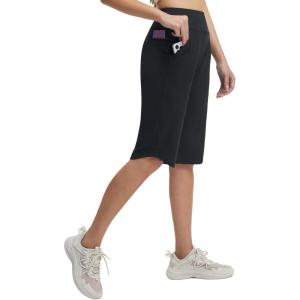 imagebaleaf Womens Bermuda Long Shorts 14 Knee Length with Zipper Pockets Athletic Shorts Walking Athletic Casual SummerBlack