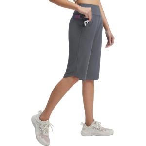 imagebaleaf Womens Bermuda Long Shorts 14 Knee Length with Zipper Pockets Athletic Shorts Walking Athletic Casual SummerDark Gray