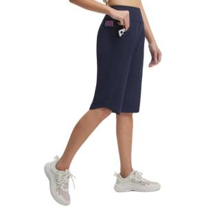 imagebaleaf Womens Bermuda Long Shorts 14 Knee Length with Zipper Pockets Athletic Shorts Walking Athletic Casual SummerNavy Blue