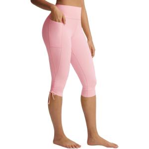imagebaleaf Womens Capri Leggings with Pockets High Waisted Yoga Capris Pants Tummy Control Workout CasualLight Pink