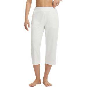 imagebaleaf Womens Capri Pants High Waisted Straight Leg Yoga Capris Leggings with Pockets Crop Workout 21 Summer PantsStar White