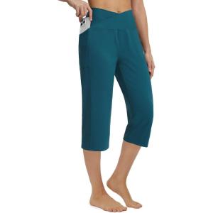 imagebaleaf Womens Capri Pants with Pockets High Waisted Yoga Capri Leggings 18 Cropped Pants Workout Straight Leg Casual SummerBlue