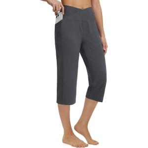imagebaleaf Womens Capri Pants with Pockets High Waisted Yoga Capri Leggings 18 Cropped Pants Workout Straight Leg Casual SummerDark Gray