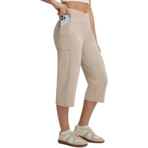 imagebaleaf Womens Capri Pants with Pockets High Waisted Yoga Capri Leggings 18 Cropped Pants Workout Straight Leg Casual SummerKhaki