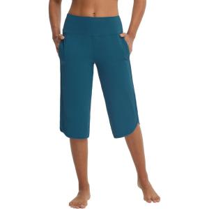 imagebaleaf Womens Capri Pants with Pockets Straight Leg Yoga Capri Leggings 17 MidCalf Capris WorkoutBlue