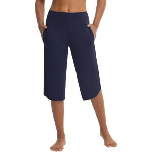 imagebaleaf Womens Capri Pants with Pockets Straight Leg Yoga Capri Leggings 17 MidCalf Capris WorkoutNavy Blue