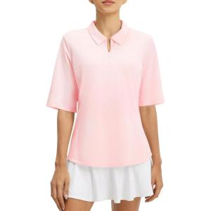 imagebaleaf Womens Half Sleeve Golf Shirts Elbow Length Sleeve Quarter Zip Polo Tops V Neck UPF 50 Sun Protection WorkoutLight Pink