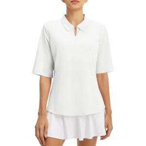 imagebaleaf Womens Half Sleeve Golf Shirts Elbow Length Sleeve Quarter Zip Polo Tops V Neck UPF 50 Sun Protection WorkoutStar White