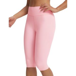 imagebaleaf Womens Knee Length Capri Leggings High Waisted with Pocket 14 Yoga Stretch Casual Summer Workout ExerciseLight Pink