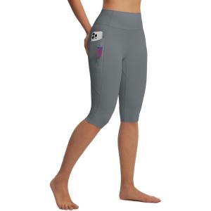 imagebaleaf Womens Knee Length Capri Leggings with 3 Pockets Yoga Capri Pants High Waisted Summer Casual WokroutDark Gray