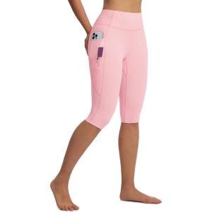 imagebaleaf Womens Knee Length Capri Leggings with 3 Pockets Yoga Capri Pants High Waisted Summer Casual WokroutLight Pink