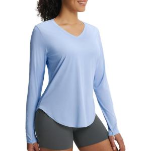 imagebaleaf Womens Long Sleeve Sun Shirts UPF50 UV Protection V Neck Rash Guard Lightweight Quick Dry Workout Hiking TopsLight Blue