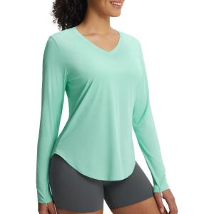 imagebaleaf Womens Long Sleeve Sun Shirts UPF50 UV Protection V Neck Rash Guard Lightweight Quick Dry Workout Hiking TopsLight Green