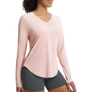 imagebaleaf Womens Long Sleeve Sun Shirts UPF50 UV Protection V Neck Rash Guard Lightweight Quick Dry Workout Hiking TopsLight Pink