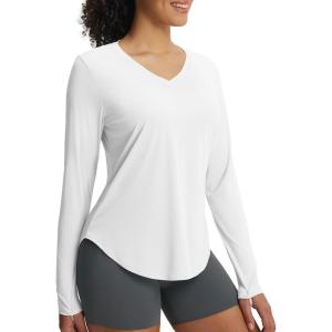 imagebaleaf Womens Long Sleeve Sun Shirts UPF50 UV Protection V Neck Rash Guard Lightweight Quick Dry Workout Hiking TopsWhite