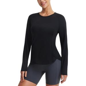 imagebaleaf Womens Long Sleeve Workout Tops Running Cooling Shirts UPF 50 Soft Quick Dry Lightweight Atheltic Gym Outdoor HikingBlack