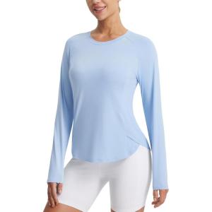 imagebaleaf Womens Long Sleeve Workout Tops Running Cooling Shirts UPF 50 Soft Quick Dry Lightweight Atheltic Gym Outdoor HikingBlue