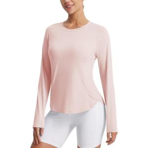 imagebaleaf Womens Long Sleeve Workout Tops Running Cooling Shirts UPF 50 Soft Quick Dry Lightweight Atheltic Gym Outdoor HikingPink