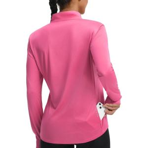 imagebaleaf Womens Quarter Zip Workout Shirts Long Sleeve Sun Protection Athletic Quick Dry UPF 50 Running Tops Pockets CyclingPink
