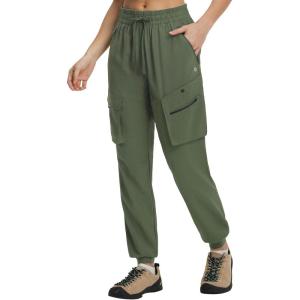 imagebaleaf Womens Ripstop Hiking Pants with 6 Pockets Water Resistant Joggers Lightweight Quick Dry Elastic Waist Travel PantsArmy Green