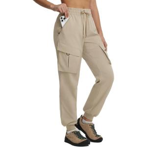 imagebaleaf Womens Ripstop Hiking Pants with 6 Pockets Water Resistant Joggers Lightweight Quick Dry Elastic Waist Travel PantsKhaki