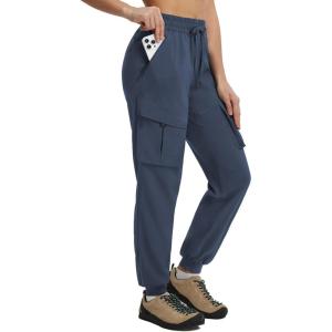 imagebaleaf Womens Ripstop Hiking Pants with 6 Pockets Water Resistant Joggers Lightweight Quick Dry Elastic Waist Travel PantsNavy Blue