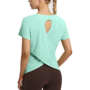 imagebaleaf Womens Short Sleeve Athletic Shirts Open Back Workout Tops Quick Dry Loose Fit Gym Running Yoga TShirts UPF 50Light Green