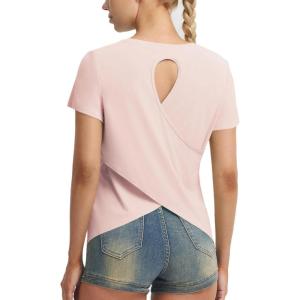 imagebaleaf Womens Short Sleeve Athletic Shirts Open Back Workout Tops Quick Dry Loose Fit Gym Running Yoga TShirts UPF 50Light Pink