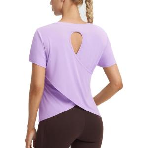 imagebaleaf Womens Short Sleeve Athletic Shirts Open Back Workout Tops Quick Dry Loose Fit Gym Running Yoga TShirts UPF 50Light Purple